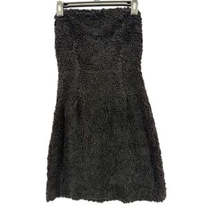 STORIA NWT Black Textured Floral Sheer Mesh Lined Strapless Mini Dress Women's S